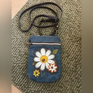 CHALA Venture Daisy RFID nylon  faux leather cell phone crossbody purse in teal